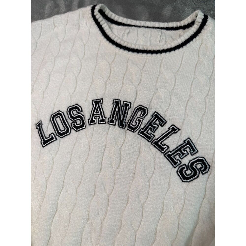White Sweater Crop City Crewneck Los Angeles in Black letters S/M